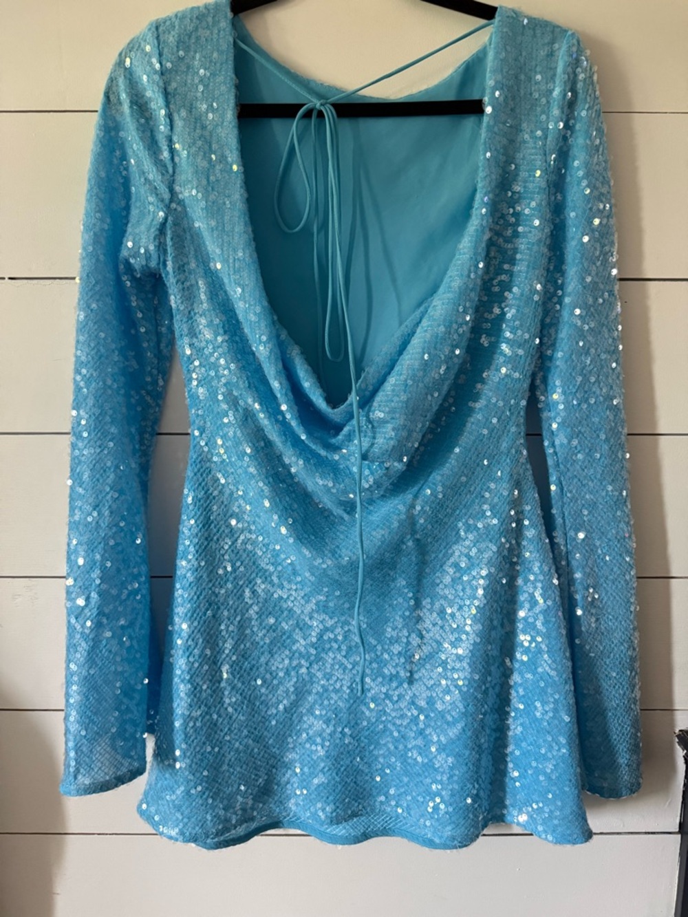Light Blue Sequin Long Sleeve Mini Dress - Picture 4 of 7